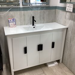48” bathroom vanity cabinet new solid wood fully assembled Softclose doors white ceramic top sink integrated ready for pick up today
