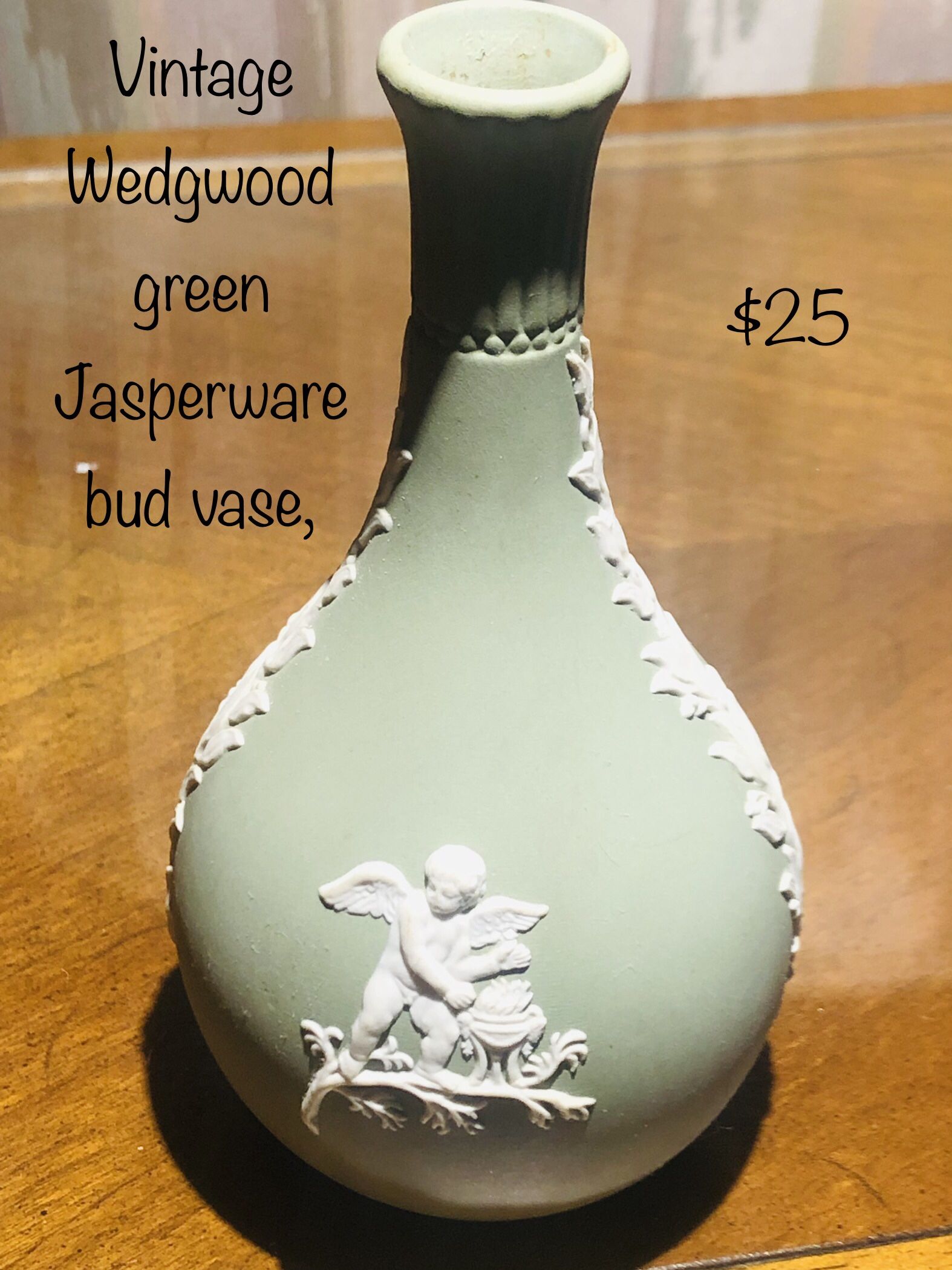 Vintage Wedgwood green Jasperware bud vase