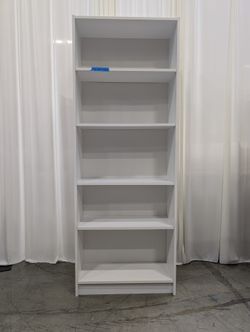 Five-Shelf Wooden Bookcase in White Laminate