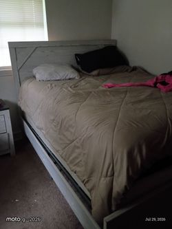 Gray Wood Bed Frame with Headboard