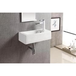 Wall-Mounted Left-Facing Rectangle Bathroom Sink in White