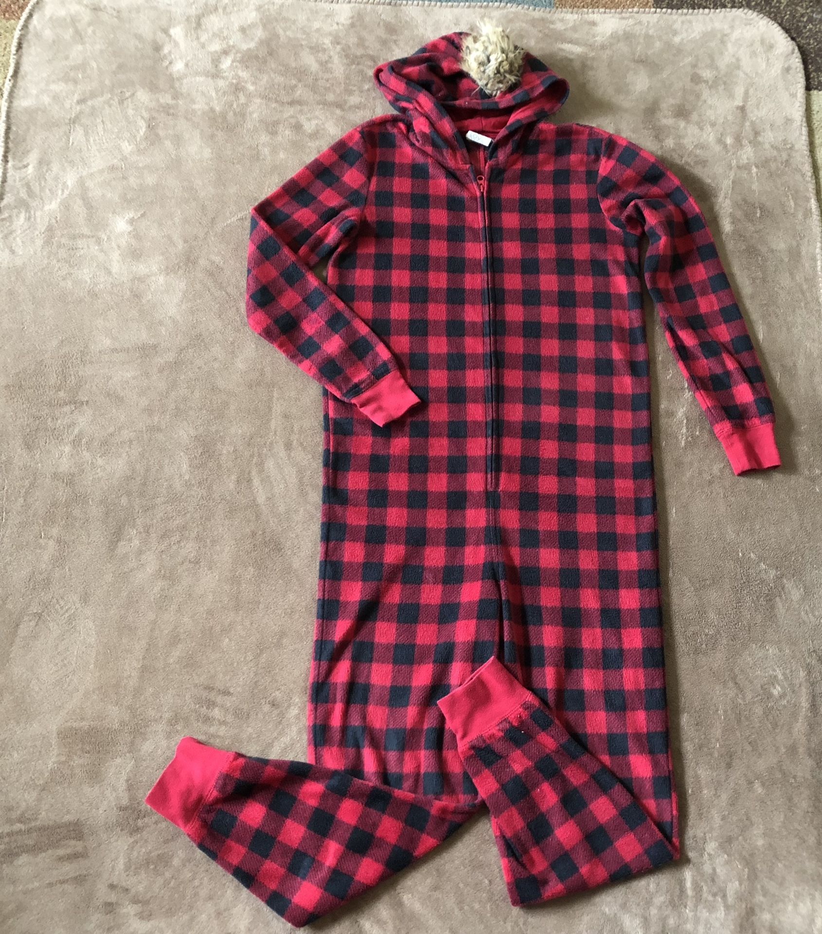 Live Love Dream Buffalo Plaid Fleece Pajama With Hood Women’s Size XS/S