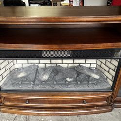 Electric Fireplace TV Stand Console - Cherry Wood Finish