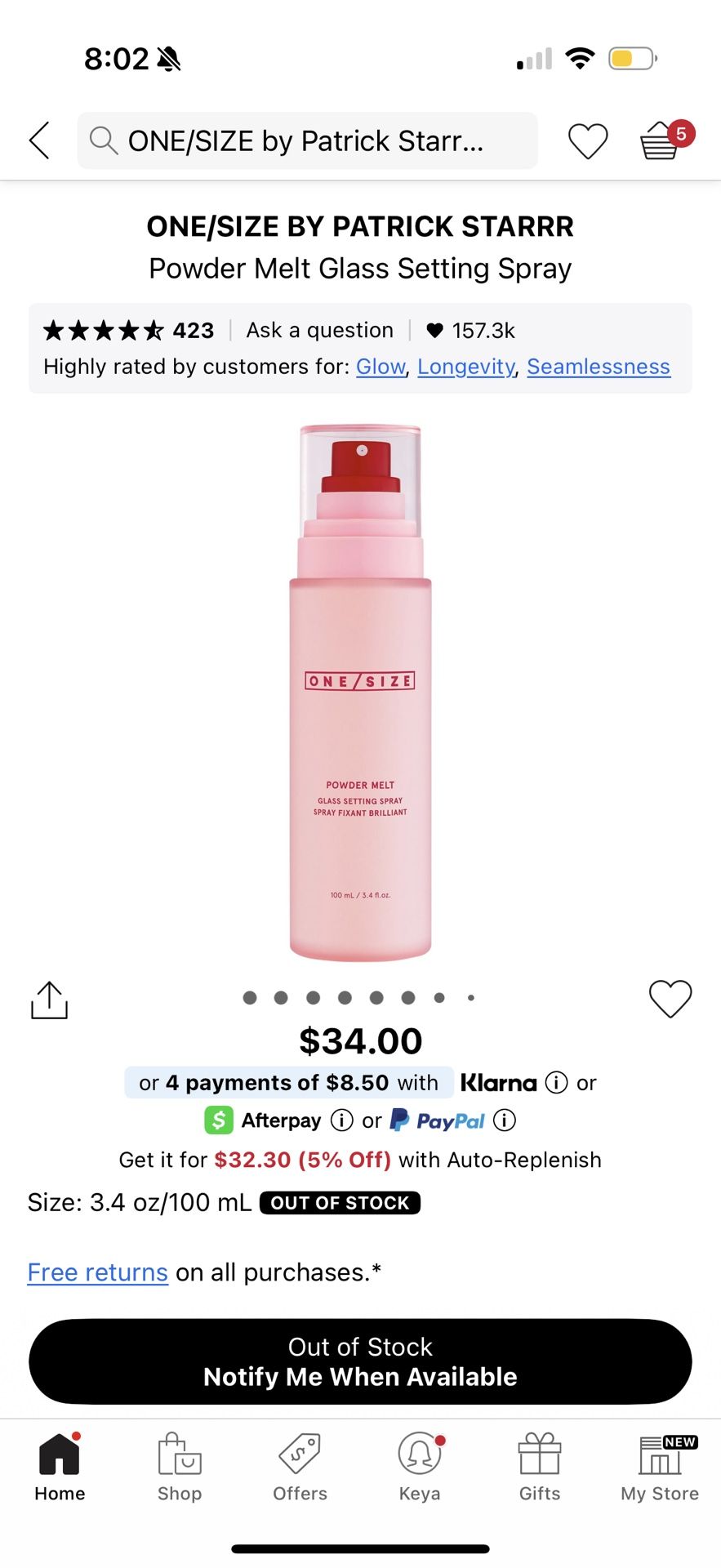 One Size Powder Melt Setting Spray