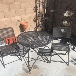 Steel Patio Table With 2 Steal Folding Chairs  Color Black
