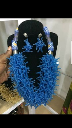 Beaded necklace and ear ring set