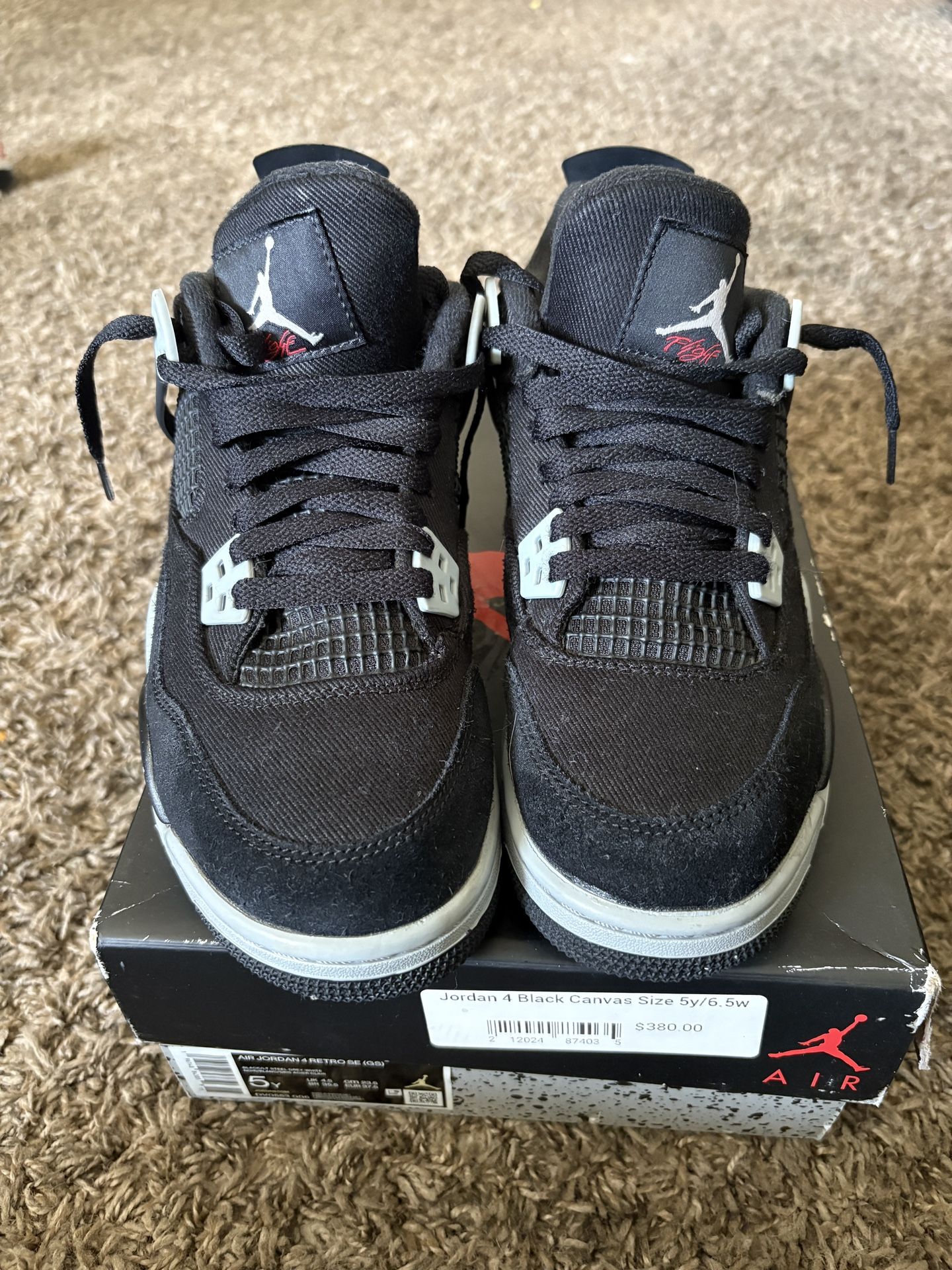Jordan 4 Black Canvas Size 5Y