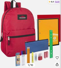Trail maker Backpack with School Supplies for Kids - 20 Piece Back to School Supplies with 17" Backpack (Red Pack)