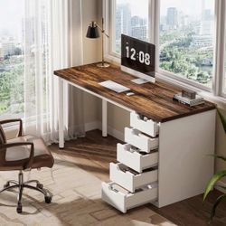 Modern Computer Desk, 47” Study Writing Table with 5 Reversible Drawers for Home Office