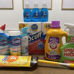 Household Cleaning Bundle Clorox Febreze, Dawn Dish Soap, Arm & Hammer Laundry Detergent, Swiffer Duster Spray & Wash 