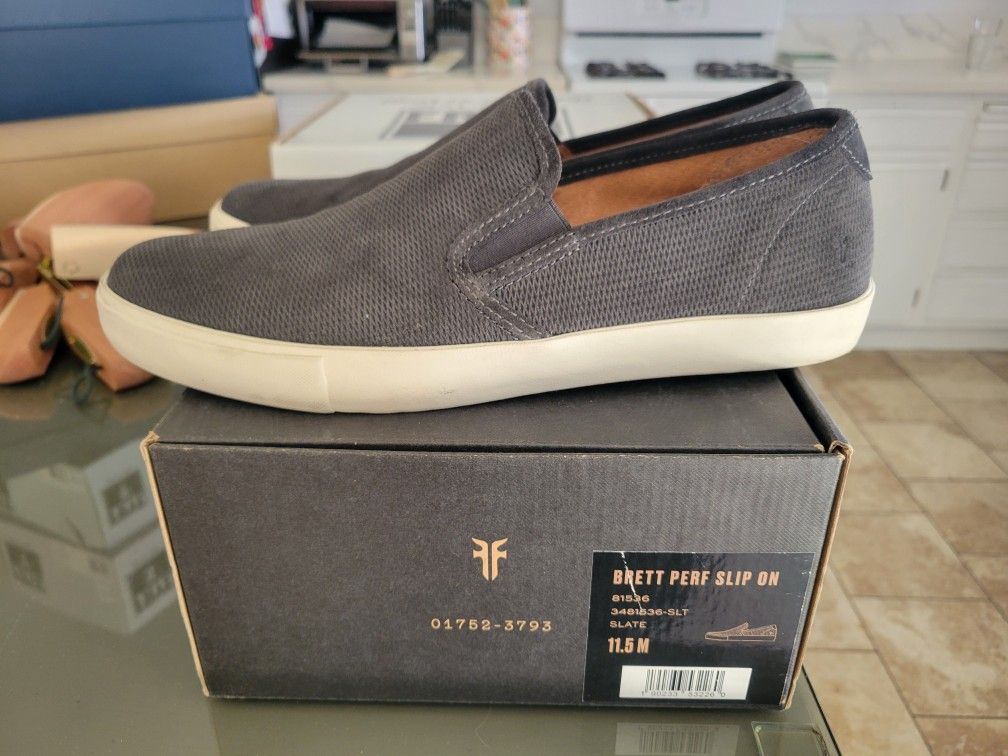 Frye Brett Perk Slip On Leather Shoe Slate Color Mens Size 11.5

