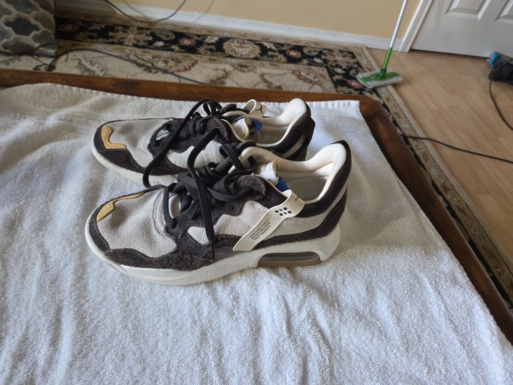 Air Jordan MA2 "Earth Tone" sneakers in a Sail, Black, White, and Velvet Brown colorway.