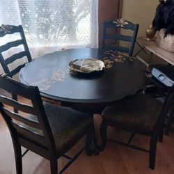 Vintage Oak Kitchen Living Room Table With Extra Leaf 4 Chairs & 2 Captains Chairs 