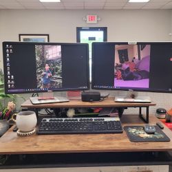 Standing Desk Converter – 36” Sit-to-Stand Riser Workstation, Rustic Brown – Great Condition