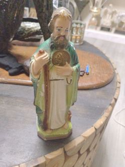 Vintage Chalkware St. Jude Statue: 12 inch Columbia Statuary Religious Decor