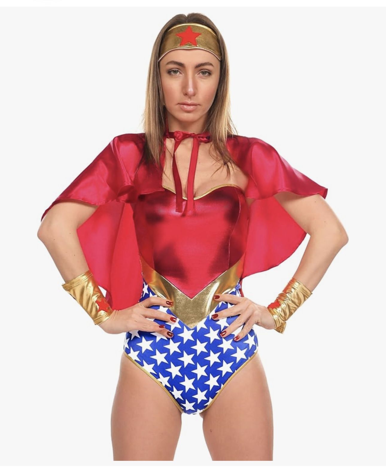 Maxim Party Supplies Super Empress Superhero Costume, 4-Piece Women's Set with Cape, Bodysuit, Headband, Cuffs, Outfit