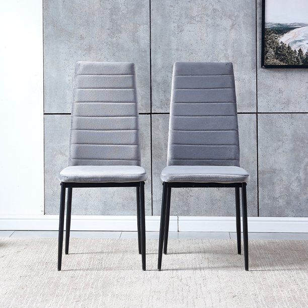 Ansley&HosHo Set of 2 Dining Chair Set Kitchen Chairs Dining Room Side Chairs 2 Piece Flannel Ergonomic Backrest Design Horizontal Line Gray