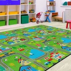 Flagship Carpets Train Ride Multicolor Rug For Children's Classroom, Kids Bedroom Carpet, Playroom Mat, Or Daycare Activity Area, 10'6" X 13'2", Recta