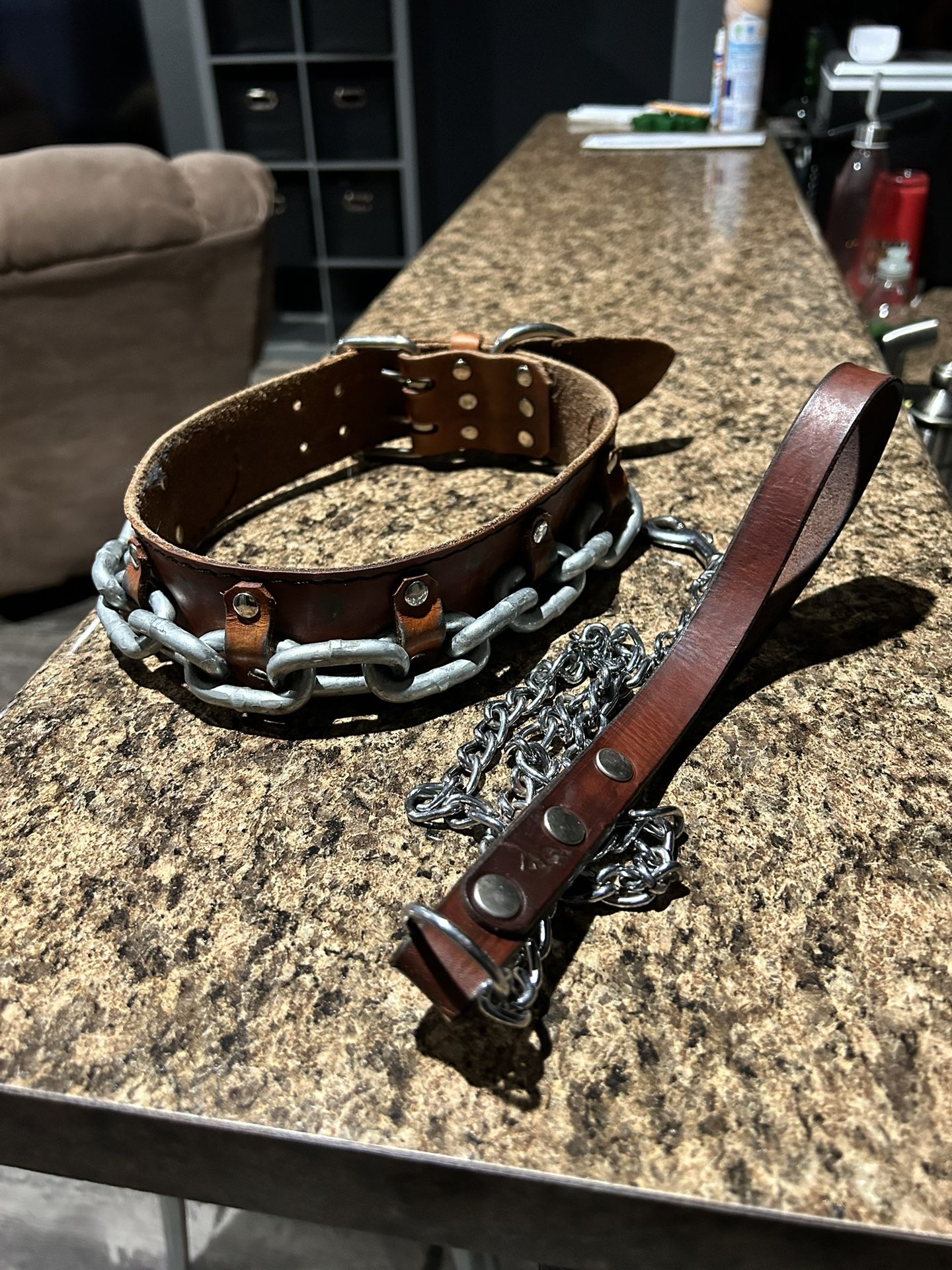Leather XL Bully Dog Collar And Leash 