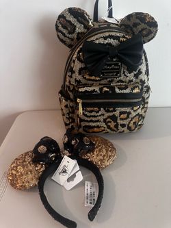 LOUNGEFLY CHEETAH SEQUIN MINI BP and Ears
