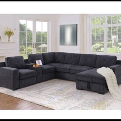 U- Shaped sectional Sofa Bed Pull Out Sleeper Couch