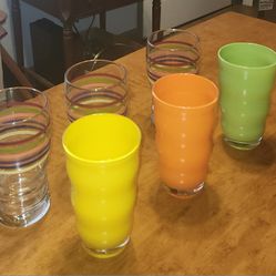 Six Drinking Glasses, Three Danske Rio and Three Libbey Rainbow
