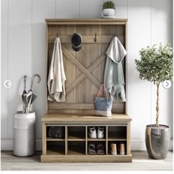 New In Box Knox County Entryway Bench Hall Tree w/Shoe Storage in Rustic Oak