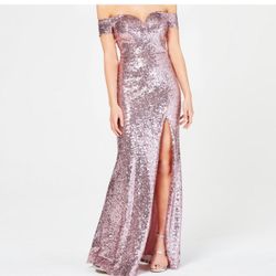 B. Darlin pink/rosegold off-the-shoulder sequin maxi dress