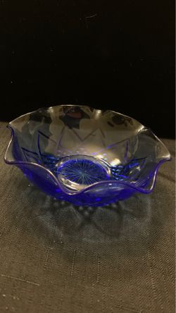 Depression cobalt blue glass bowl