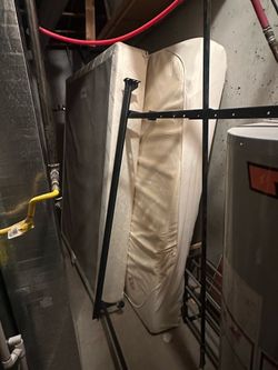Queen size Temperapedic mattress, box spring, and metal bed frame