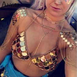 AKYZO Summer Festival Mirror Bra Glitter Mermaids Tops