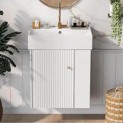 Newly assembled 21.6" Modern Floating Bathroom Vanity with Ceramic Basin - for Small Bathroom