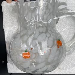 Anthropologie Pumpkin Glass Pitcher 