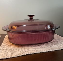 PYREX CORNING Vision Cranberry 4 Qt Ribbed Casserole Roaster w/Lid