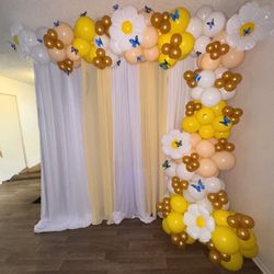 Gold White Peach Balloon Garland White And Yellow Curtain