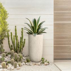 Beige Tall Planter with Drainage Hole, Tapered Pot for Plants Indoor Outdoor Use 22.7'' H ,PL2742