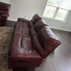 Burgundy Leather Reclining Sectional Couches