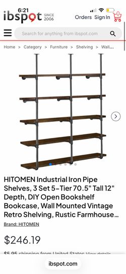 New HITOMEN Industrial Black Iron Pipe Shelves