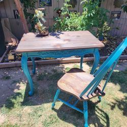 Restored Vintage Solid Wood Table & Chair..gorgeous Condition 