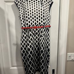 Cool Black & White dress with Red Belt