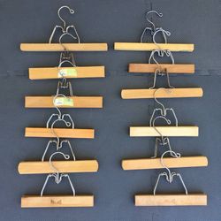 Vintage Lot of 12 Assorted Wooden Dress Pant Hangers