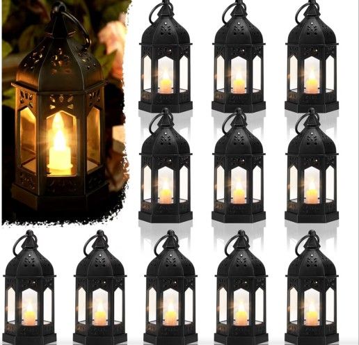 New 12 Pieces Mini Lanterns with Flickering LED Candle,