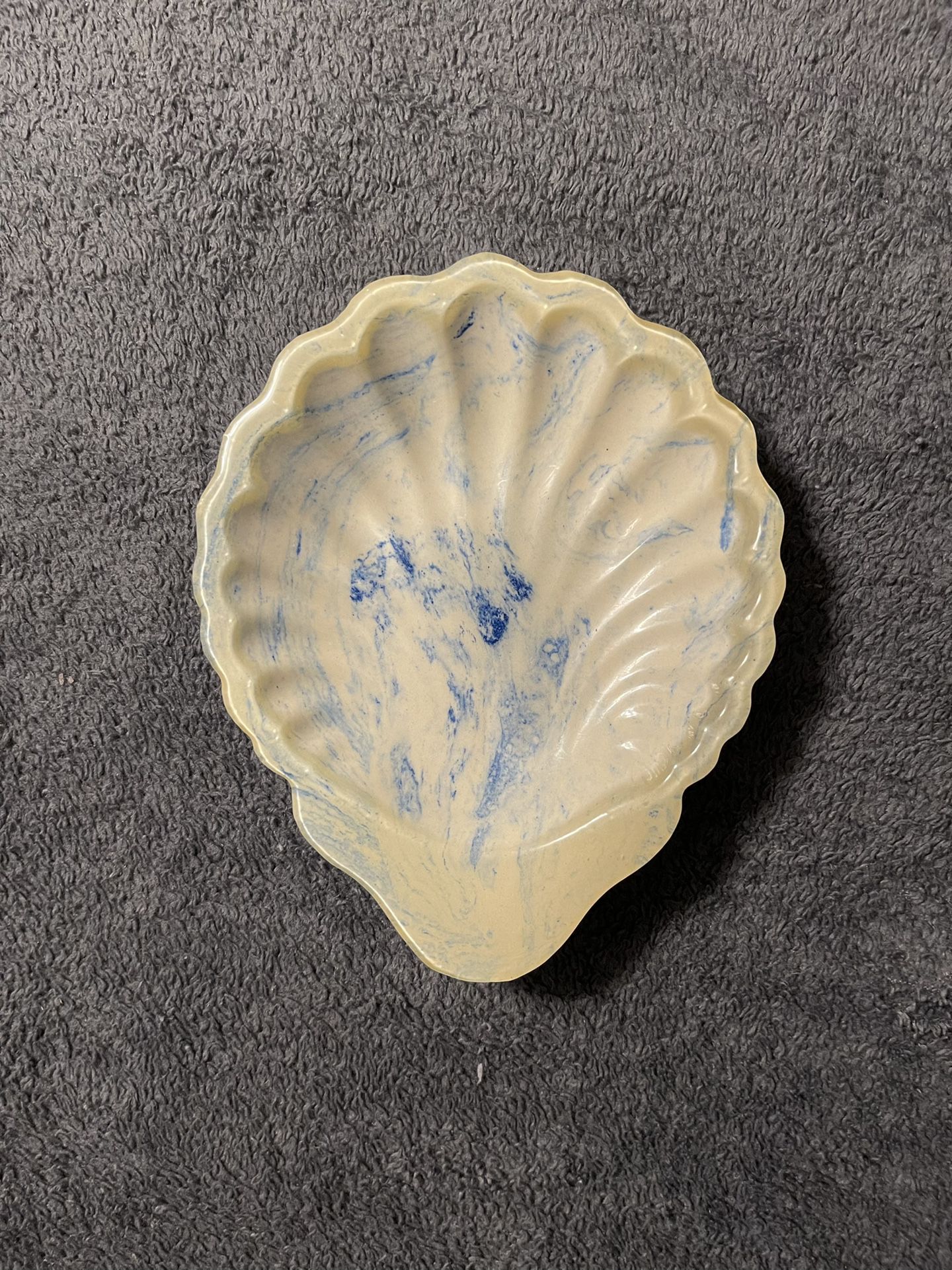 Vintage Blue and White Shell Trinket Tray Lucite Over Concrete. 