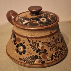 Tonala Netzi Mexican Pottery Soup/Serving Pot w/Handle, Signed-Handmade 1970's 