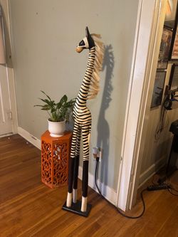 hand-carved wooden zebra statue 5 ft