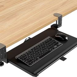 Adjustable Keyboard Tray Under Desk, Pull-Out Computer Keyboard Drawer with C-Clamp, 20” (24.2” Including Clamps) x 13” Slide-Out Platform Computer Dr