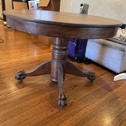Antique Small Round Dining Table With Claw Feet On Rollers