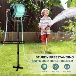 Heavy Duty Outdoor Turntable Water Hose Holder with Sturdy Cross Base, 100 ft
