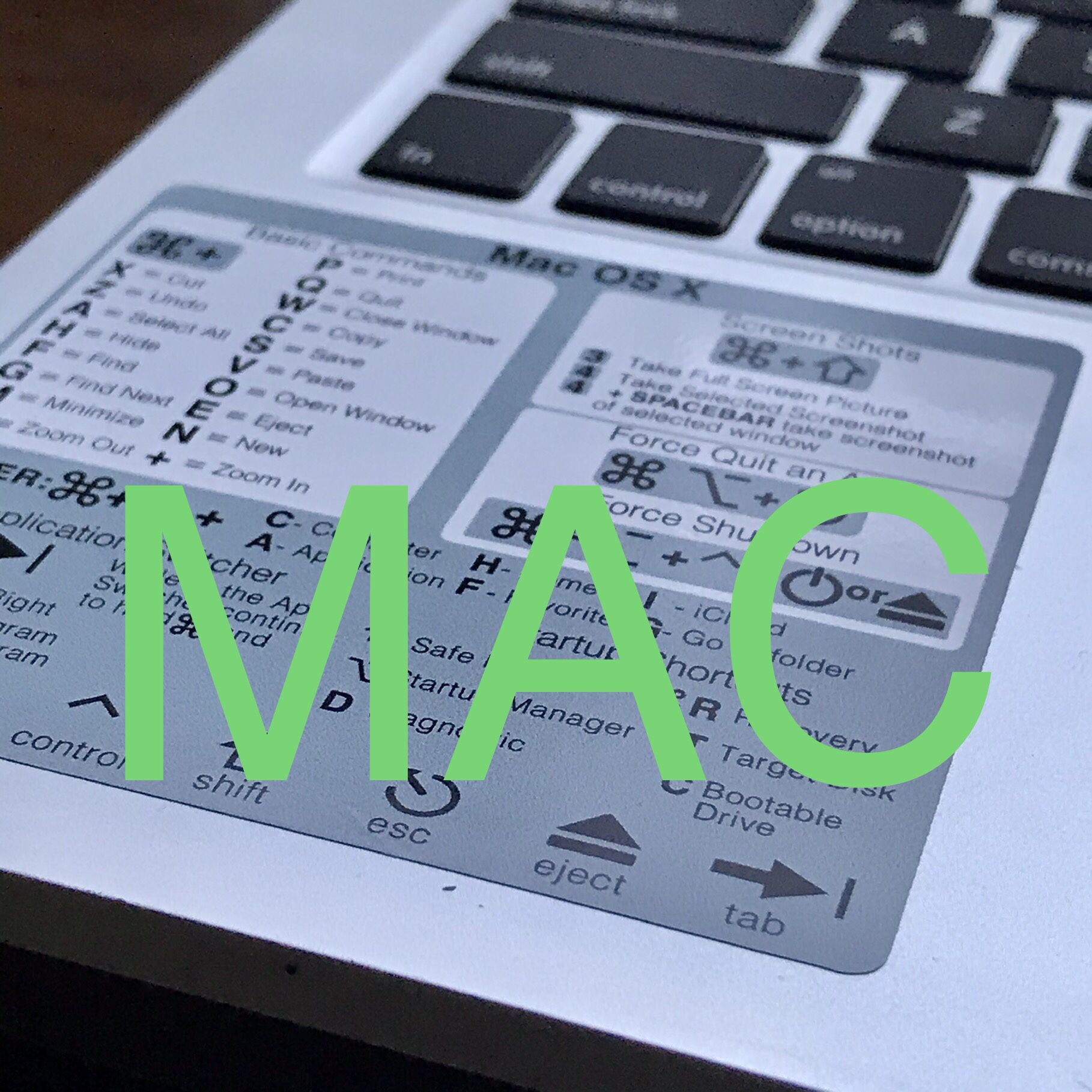 Apple MacBook Pro or Air iMac MacOs shortcuts -very handy-durable vinyl sticker
