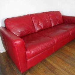 Red real leather couch